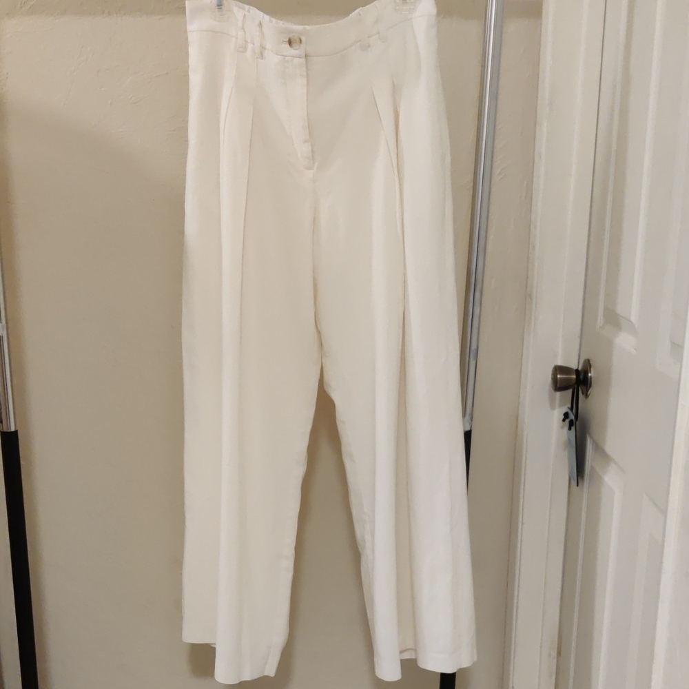 NWOT Nine West White Wide-Leg Linen Pants Lined Elastic Back Waist Size L
